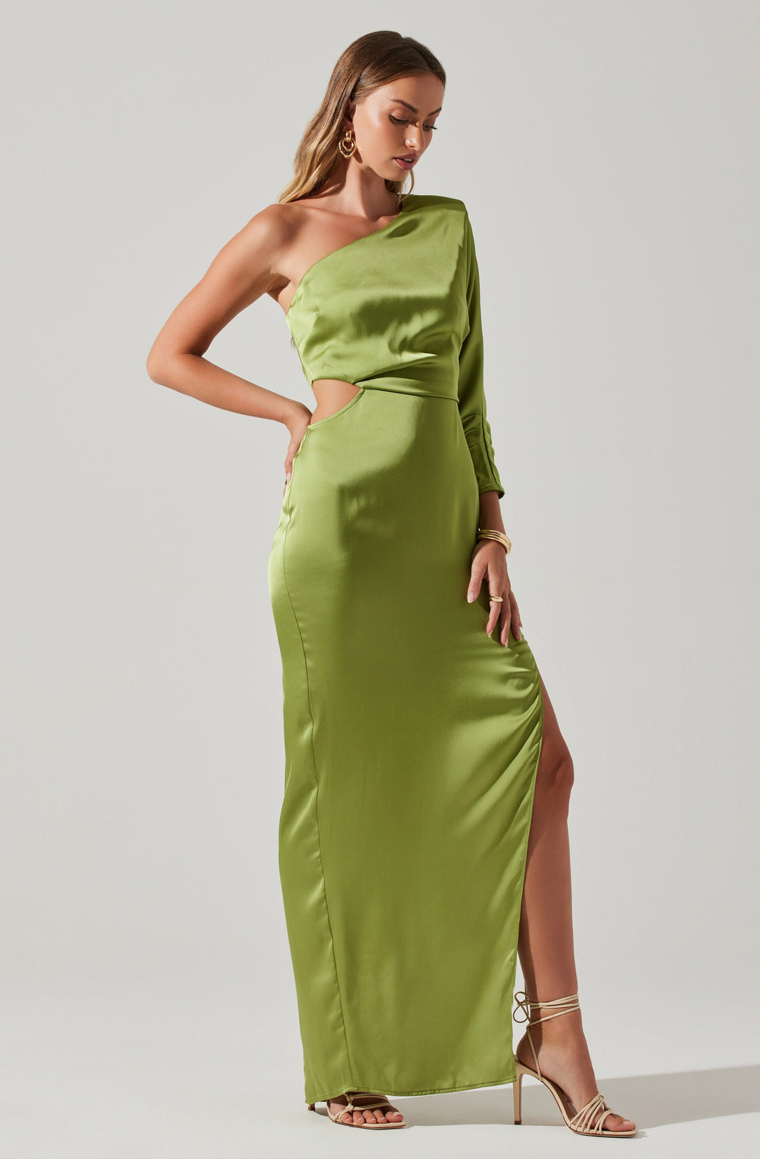 Green One Shoulder Long Sleeve Amari Maxi Dress