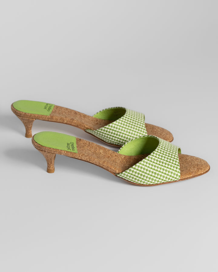 Green Plaid Cork Kitten Heel Chartreux Sandal