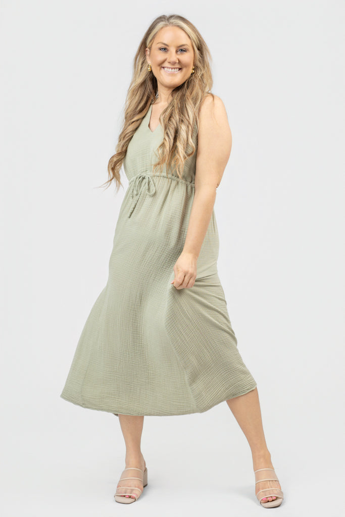 Green Sleeveless Gauze Dress