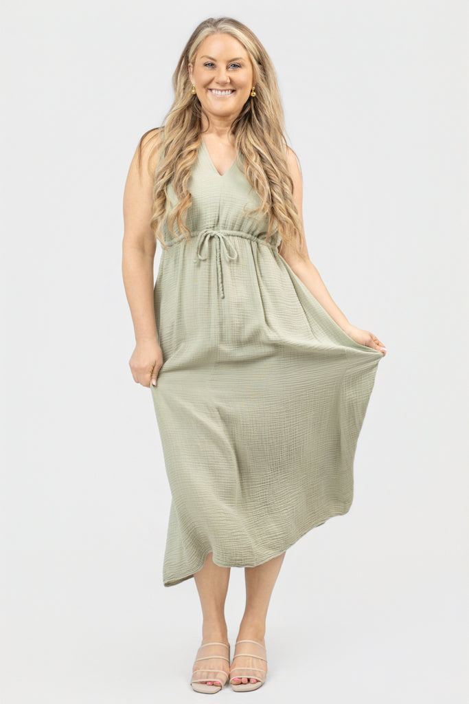 Green Sleeveless Gauze Dress
