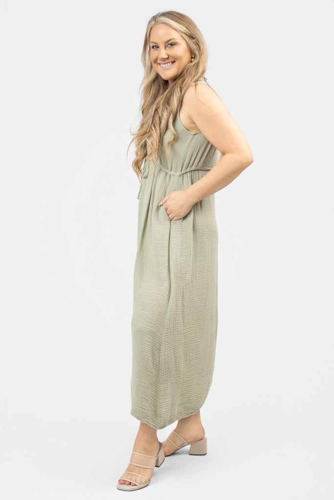 Green Sleeveless Gauze Dress