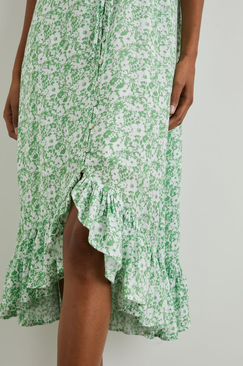 Green Textured Floral Print Frida Dress