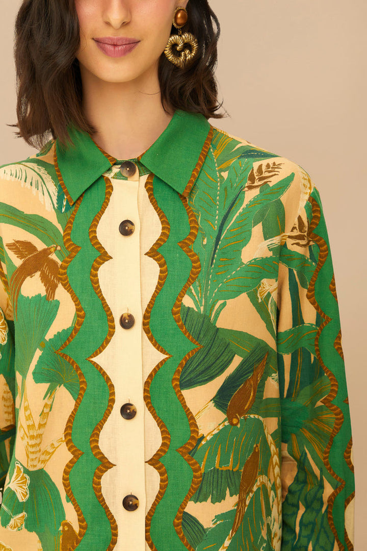 Green And Beige Tropical Isla Shirt