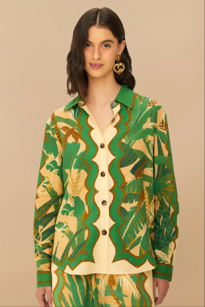 Green And Beige Tropical Isla Shirt