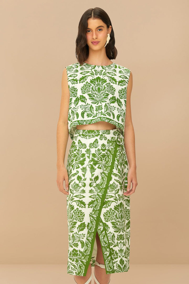 Green Delicate Tapestry Midi Skirt