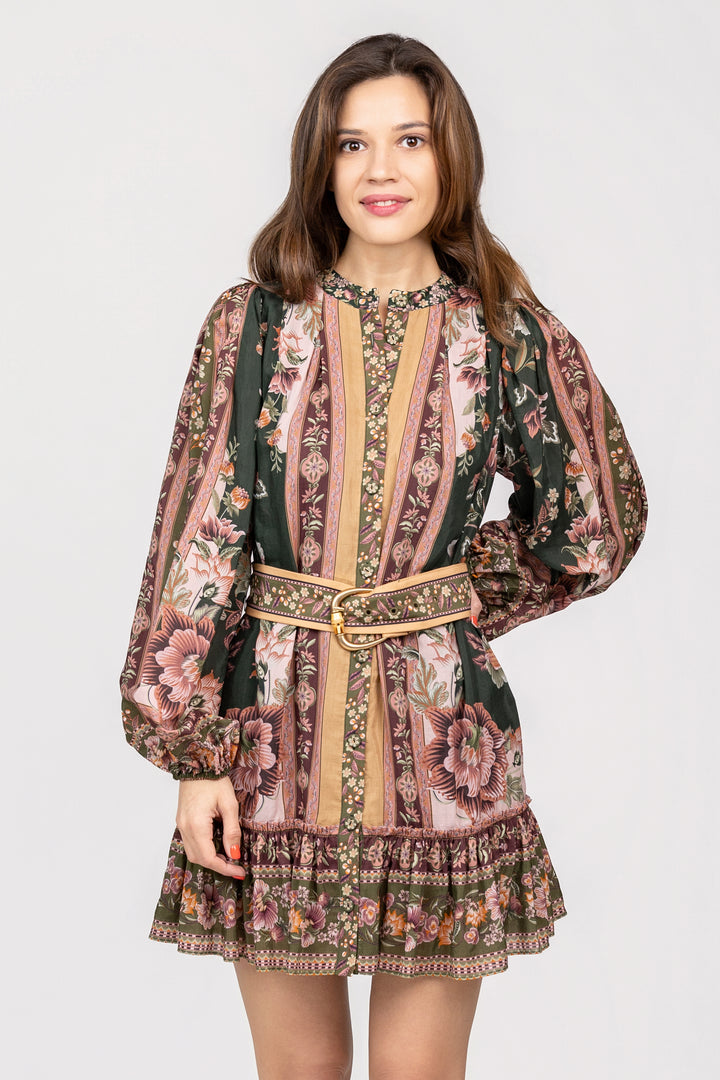 Green Flowering Garden Tree Mini Dress