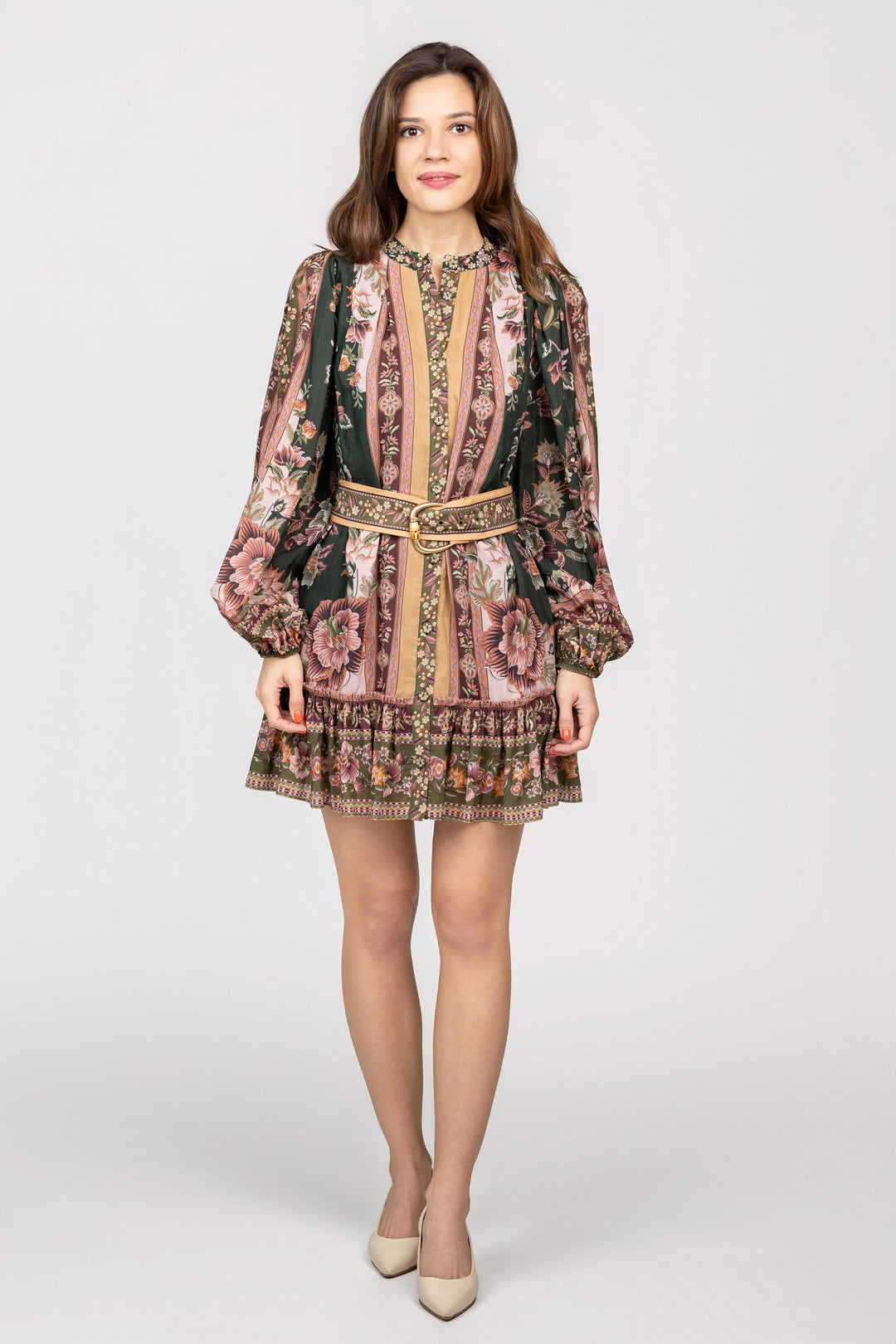 Green Flowering Garden Tree Mini Dress