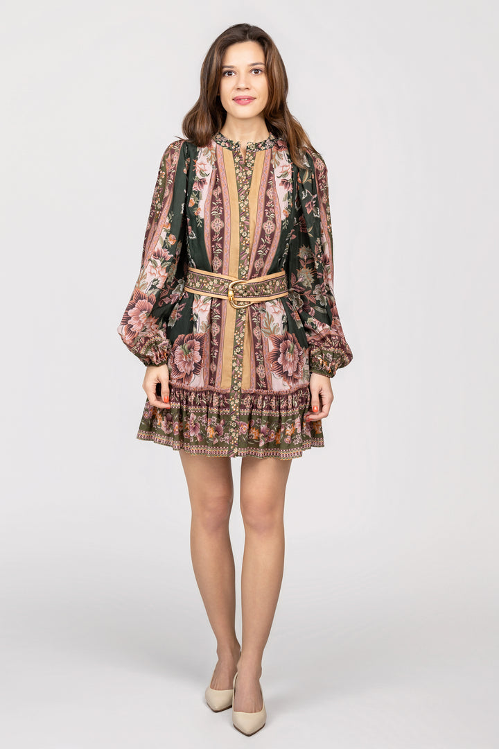 Green Flowering Garden Tree Mini Dress
