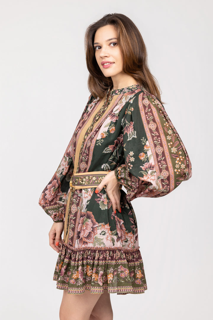 Green Flowering Garden Tree Mini Dress