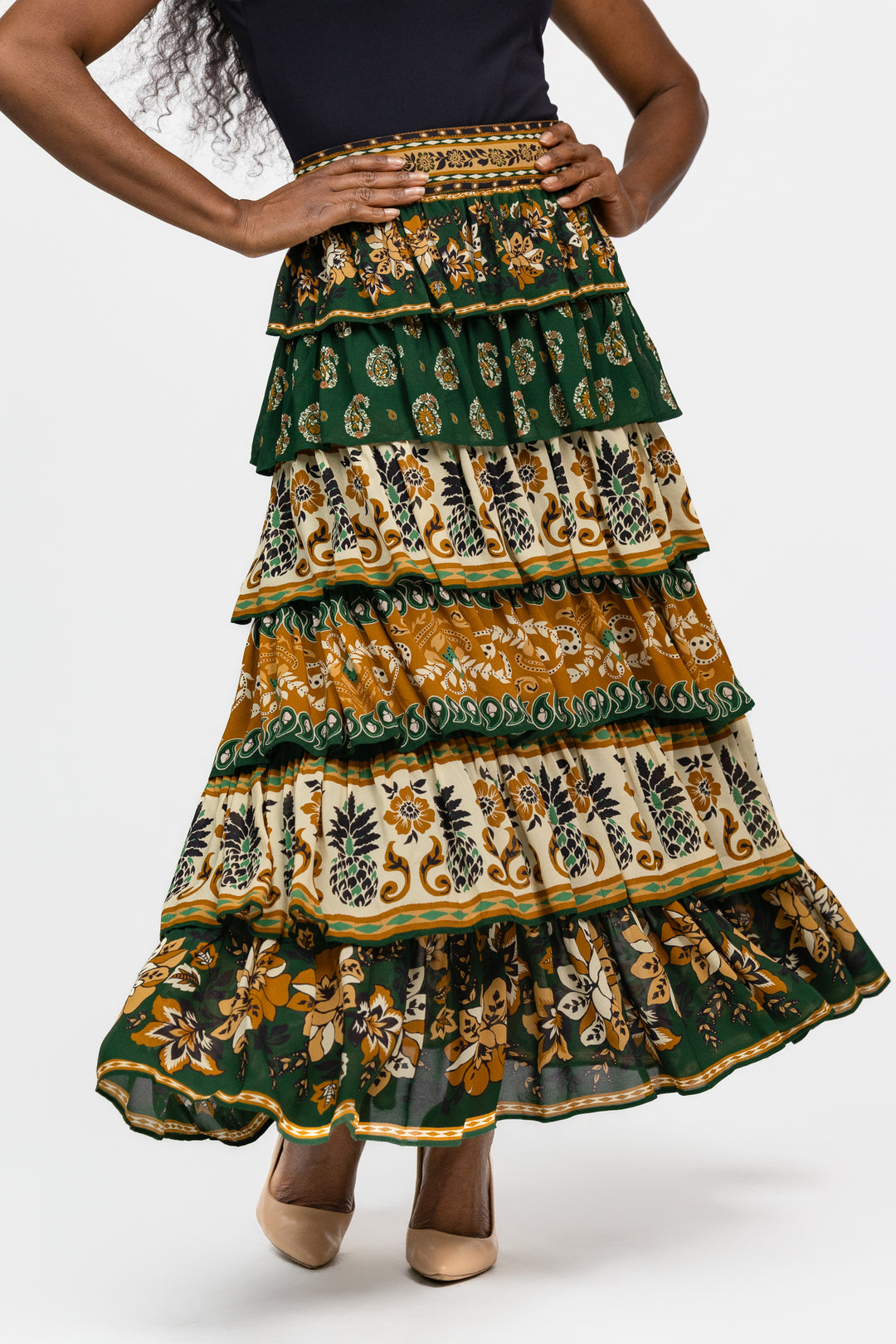 Green Mixed Scarves Ayla Maxi Skirt