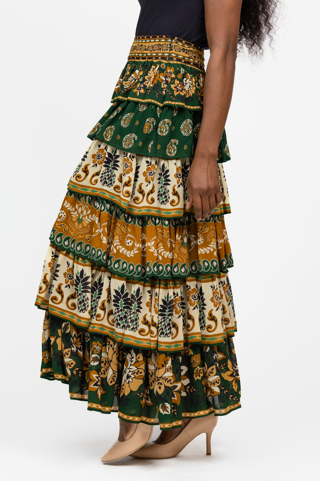 Green Mixed Scarves Ayla Maxi Skirt