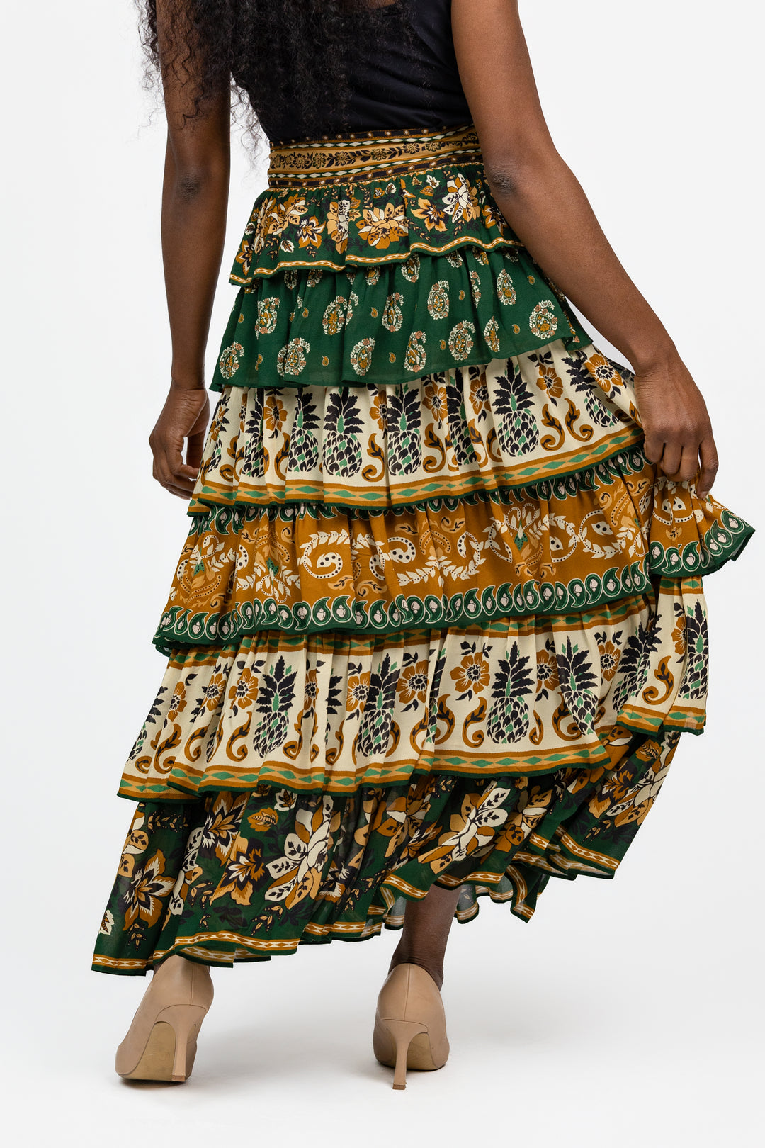 Green Mixed Scarves Ayla Maxi Skirt