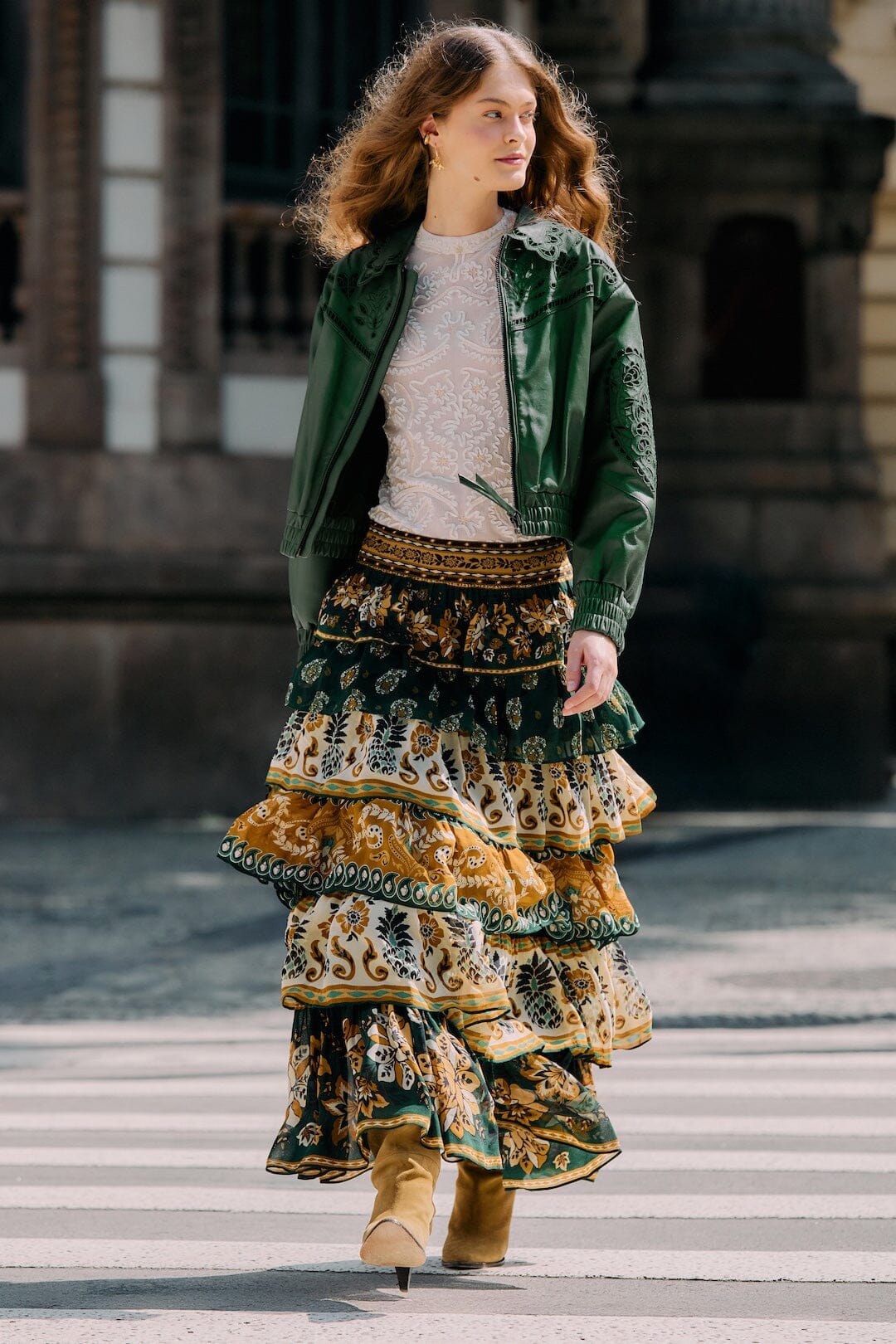 Green Mixed Scarves Ayla Maxi Skirt