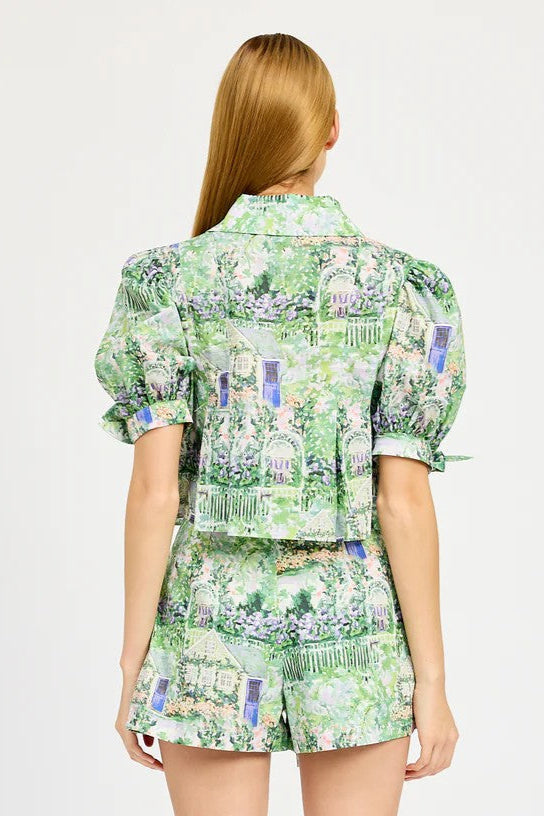 Green Violet Pleated Cropped Molly Shirt