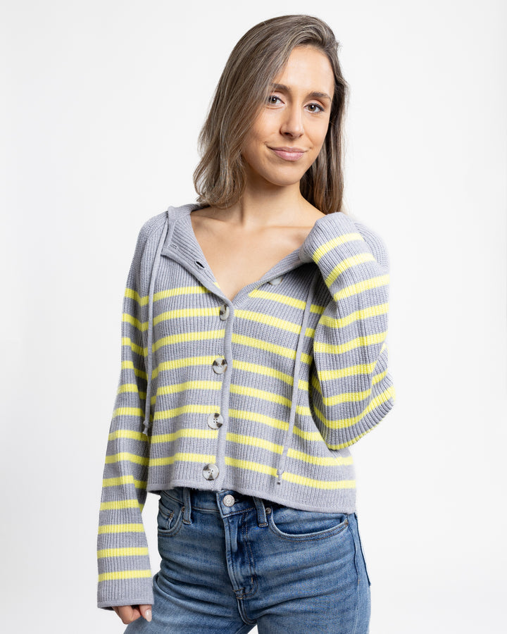 Grey And Citron Stripe Hooded Sweater