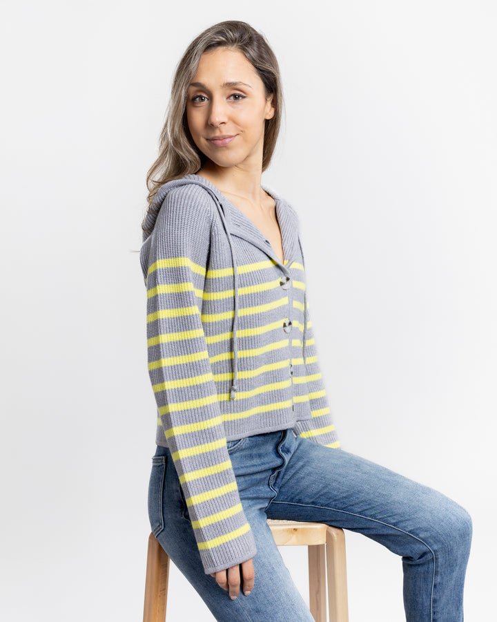 Grey And Citron Stripe Hooded Sweater