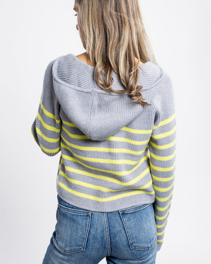 Grey And Citron Stripe Hooded Sweater