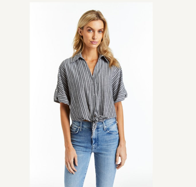 Grey And White Stripe Tie Front Katie Shirt