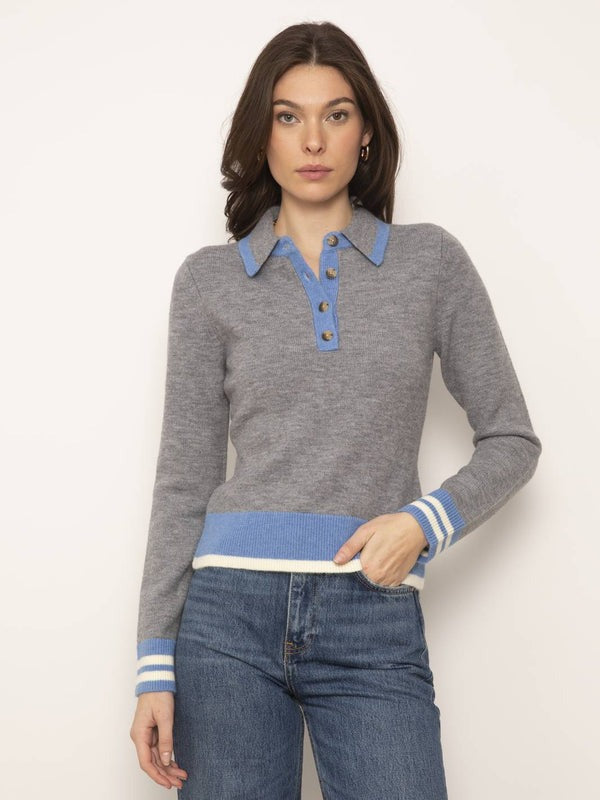 Grey Bright Piped Ezra Polo Sweater