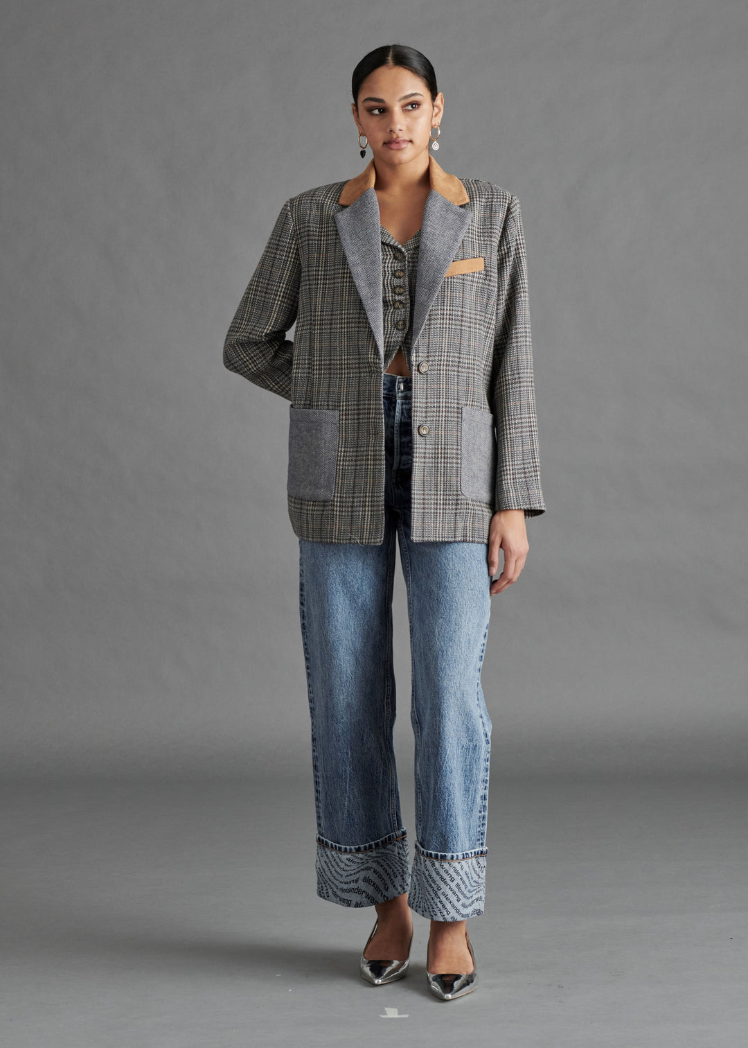 Grey Multi Plaid Rowina Blazer