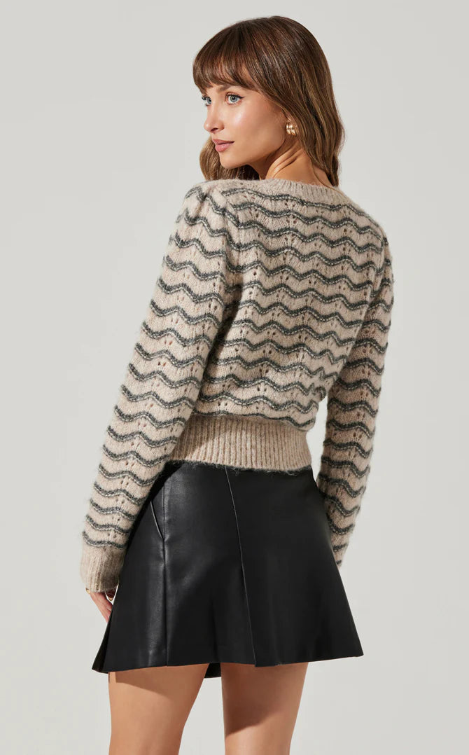 Grey Taupe Pointelle Knit Jaylani Sweater