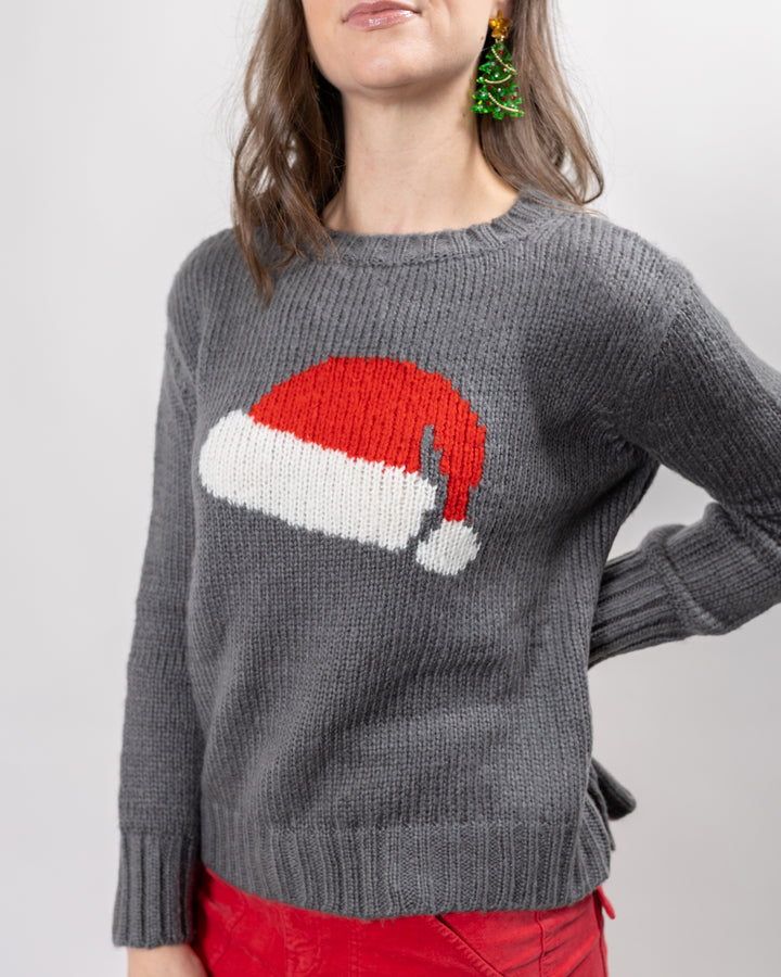 Gunmetal Santa Hat Crew Neck Knit Sweater