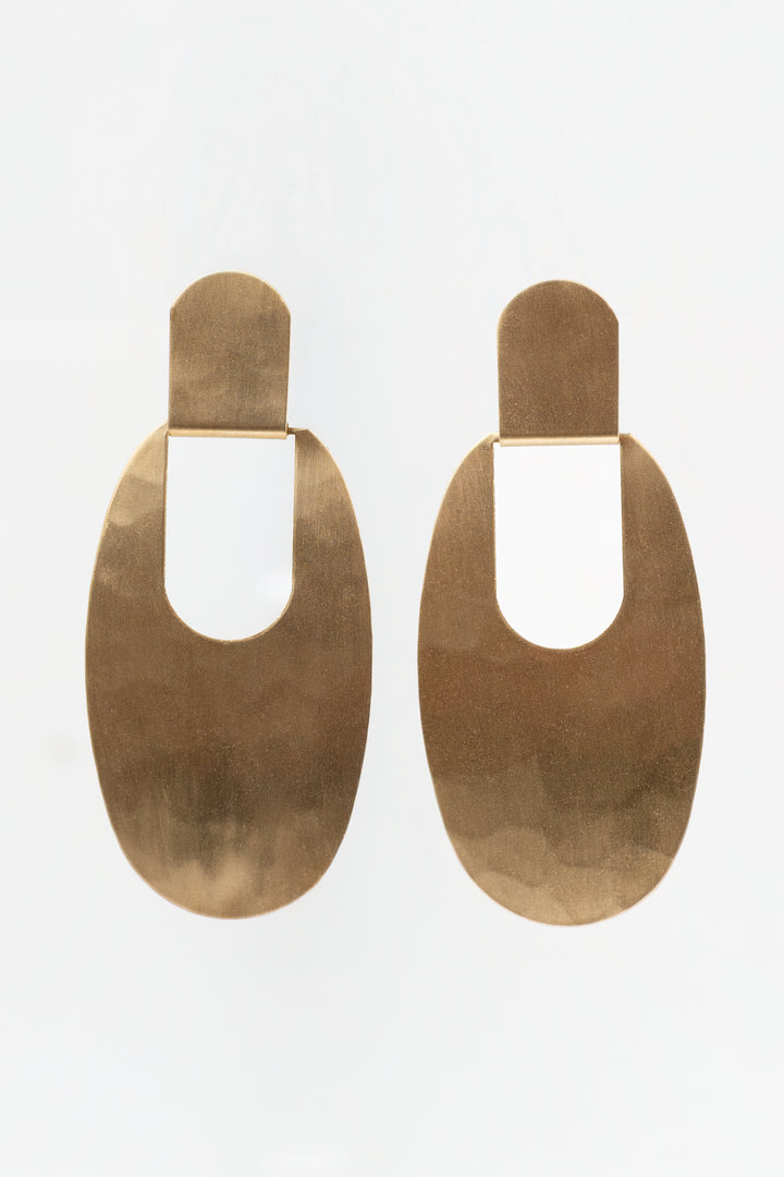 Hammered Brass Geometric Post Earrings