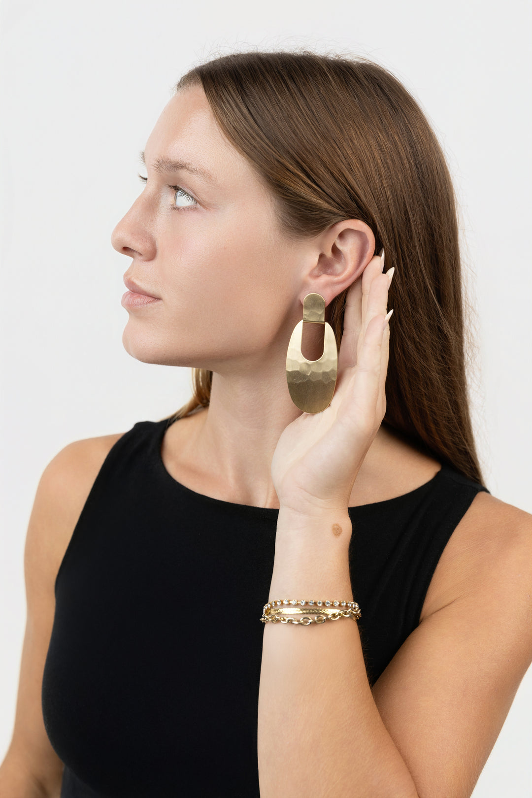Hammered Brass Geometric Post Earrings
