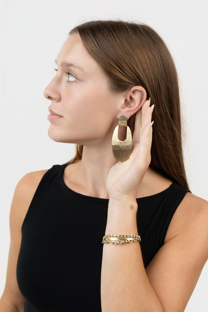 Hammered Brass Geometric Post Earrings