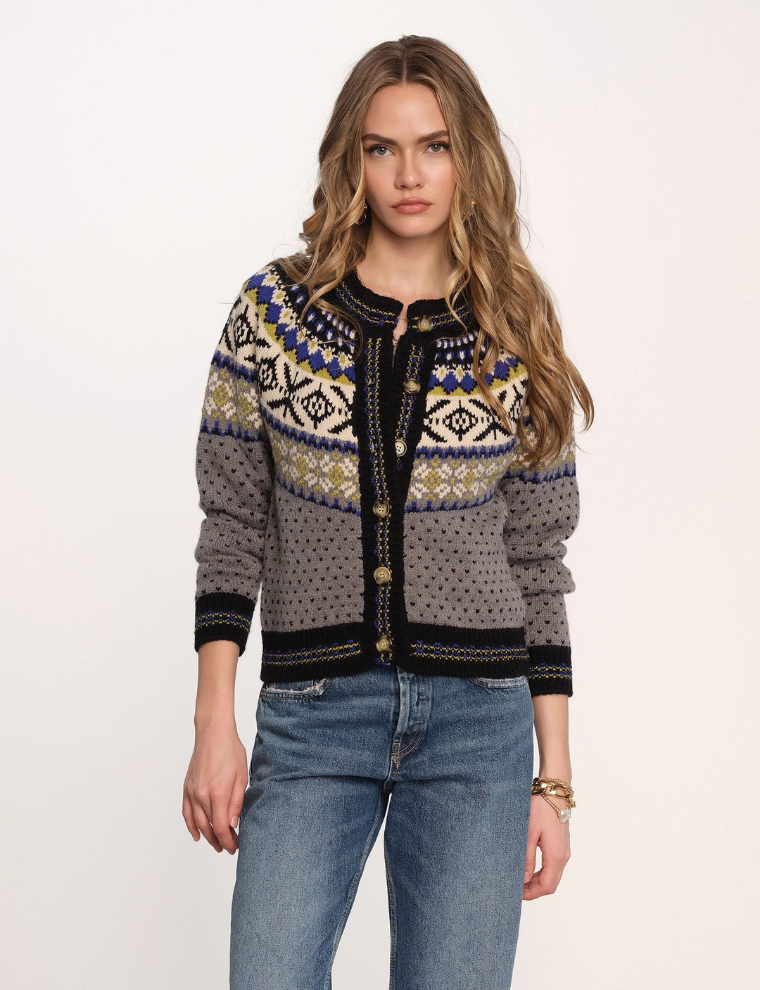 Heather Fair Isle Knit Sylvia Cardigan