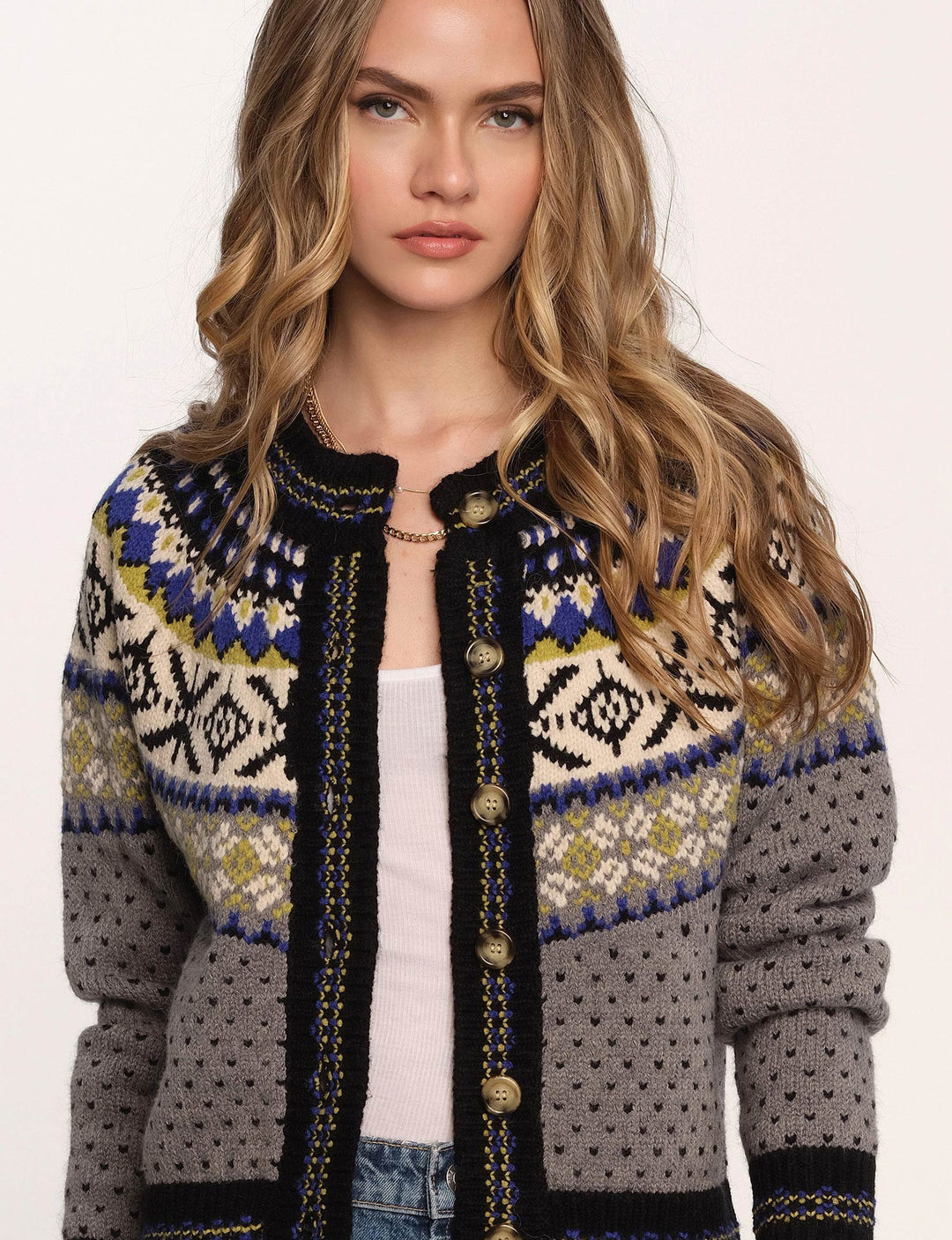 Heather Fair Isle Knit Sylvia Cardigan