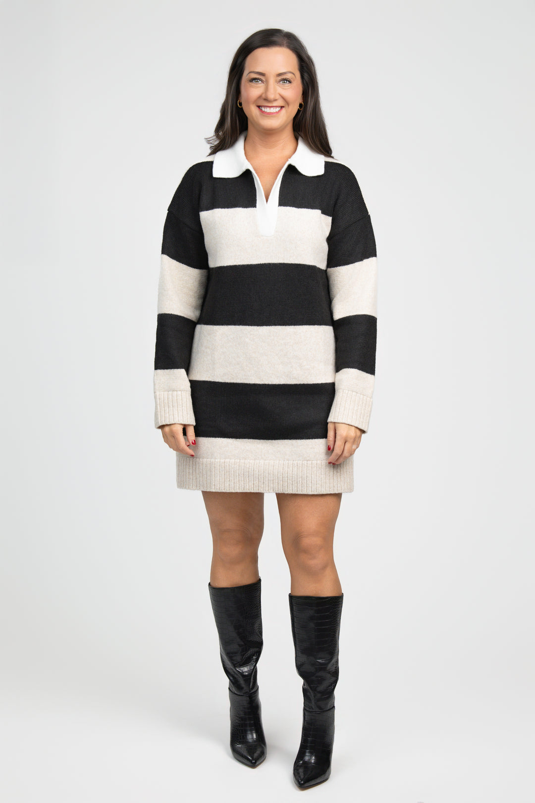 Heather Pearl Black Stripe Polo Dress