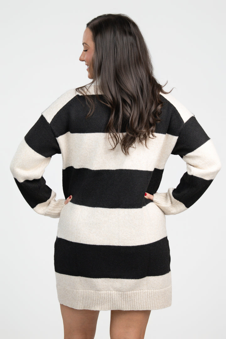 Heather Pearl Black Stripe Polo Dress