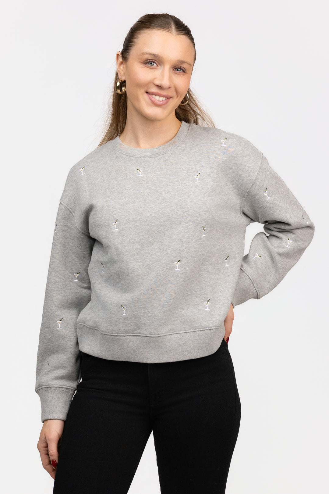 Heather Grey Martini Embroidery Ramona Sweatshirt
