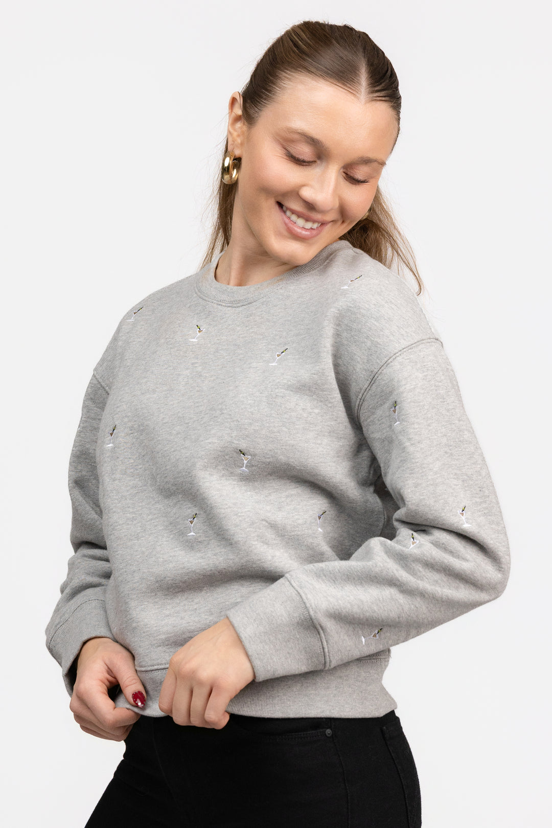 Heather Grey Martini Embroidery Ramona Sweatshirt