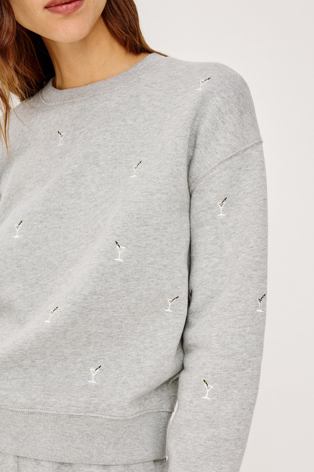 Heather Grey Martini Embroidery Ramona Sweatshirt