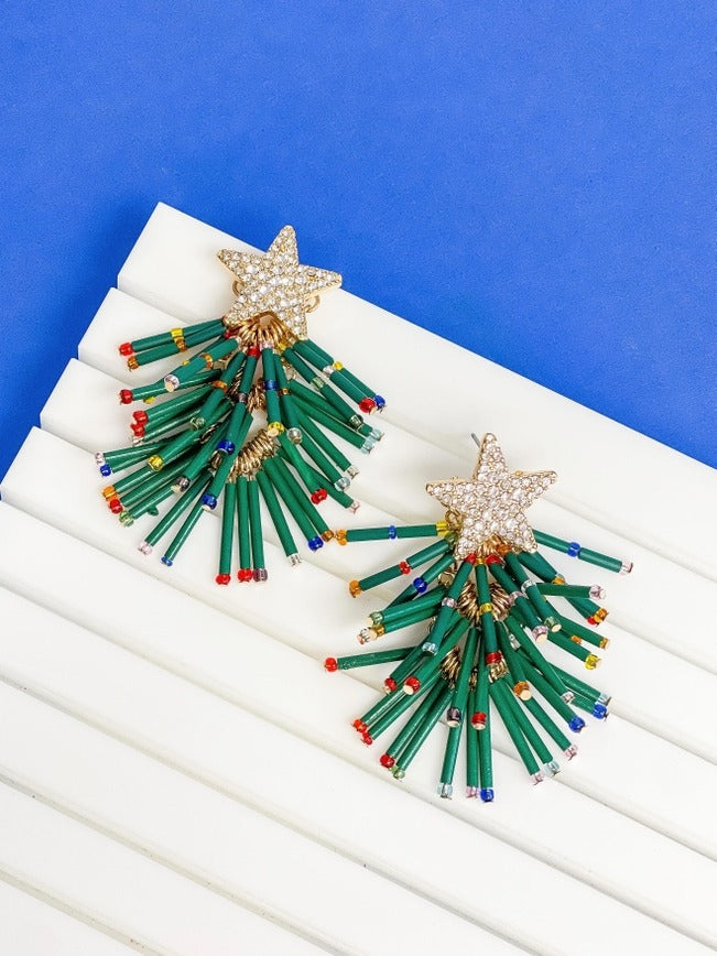 Holiday Tree Fringe Earrings