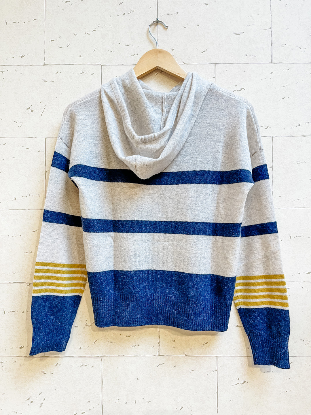 Cloud Ink Mustard Stripe Hooded Cashmere Sweater