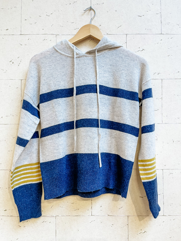 Cloud Ink Mustard Stripe Hooded Cashmere Sweater