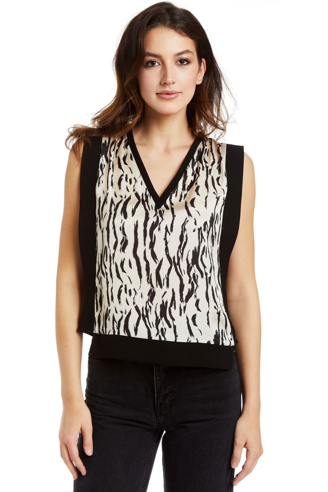 Ivory And Black Print Sleeveless Raquel Top