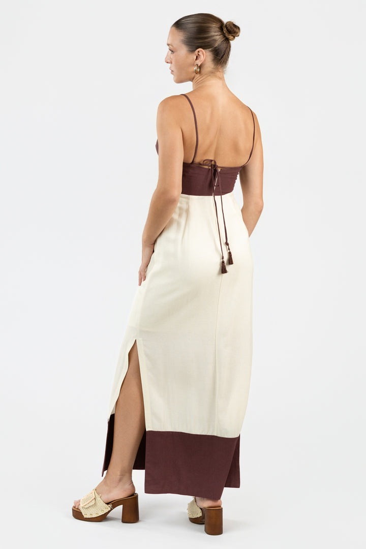 Ivory Brown Floral Maxi Dress