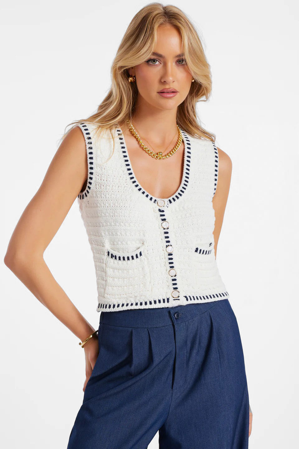 Ivory Crochet Luxe Sweater Vest