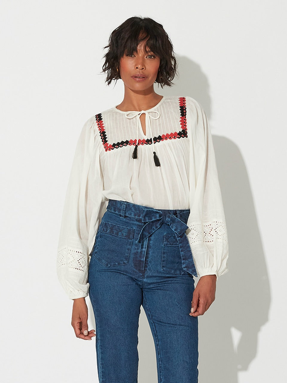 Ivory Emboidered Lena Peasant Blouse
