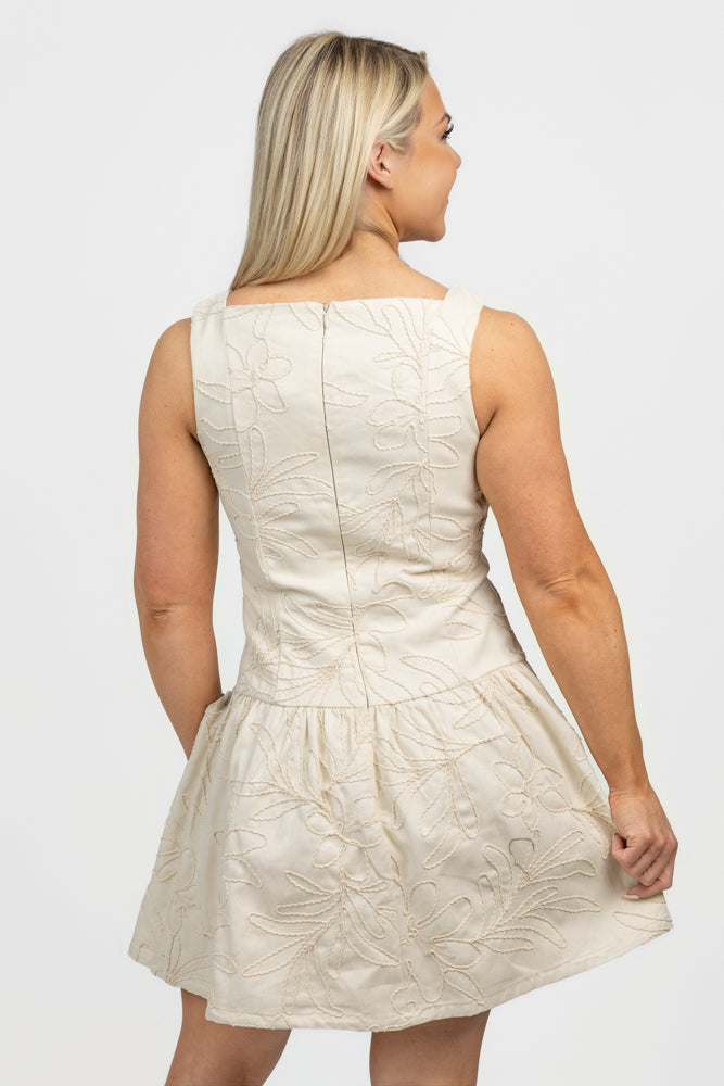 Ivory Embroidered Mini Dress