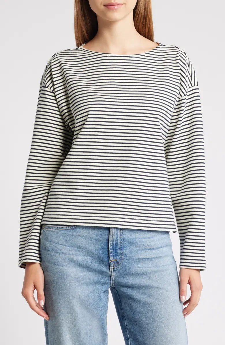 Ivory Navy Micro Stripe Macy Top