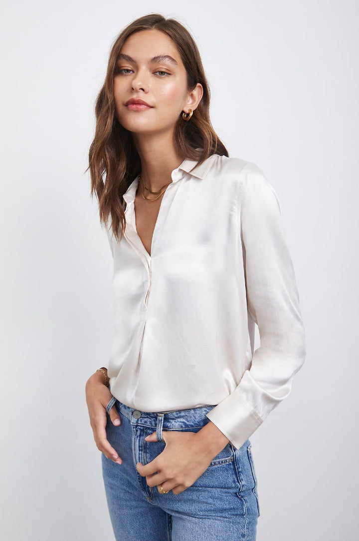 Ivory Satin Crepe Nissa Top