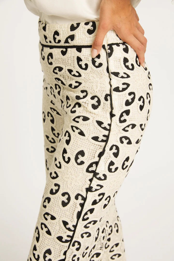 Ivory And Black Lace Crochet Celina Pant