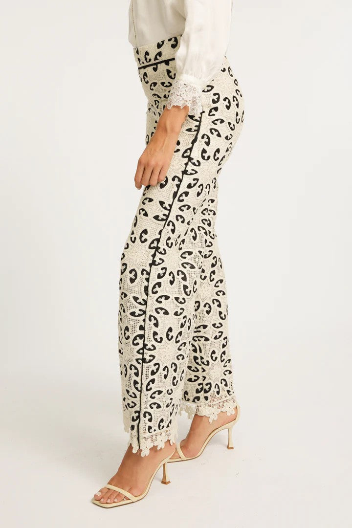 Ivory And Black Lace Crochet Celina Pant
