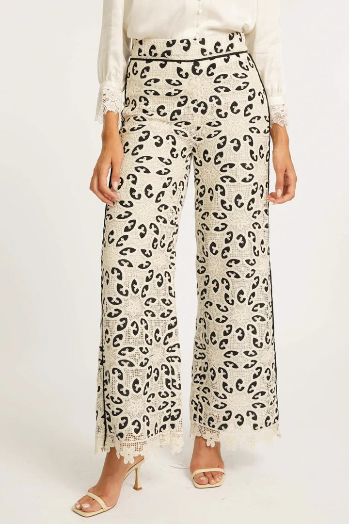 Ivory And Black Lace Crochet Celina Pant