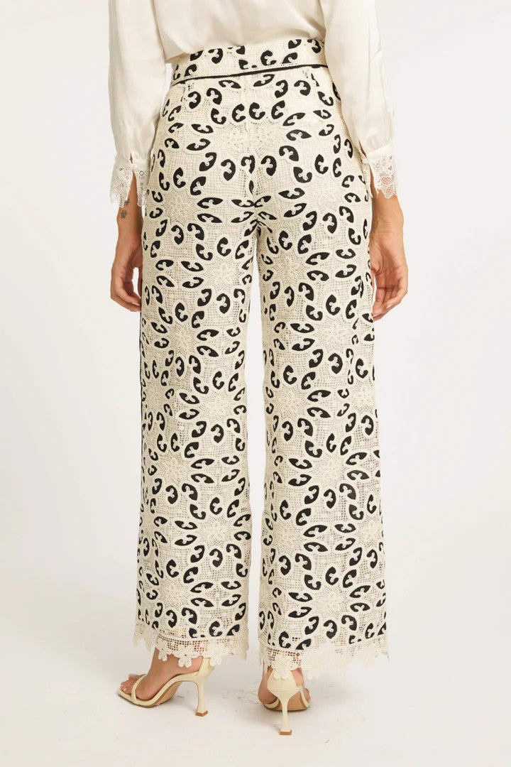 Ivory And Black Lace Crochet Celina Pant
